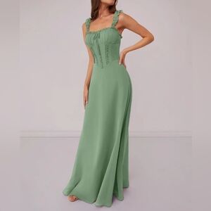 NWT Azazie x Barbie Dusty Sage Chiffon Corset Style Dress
